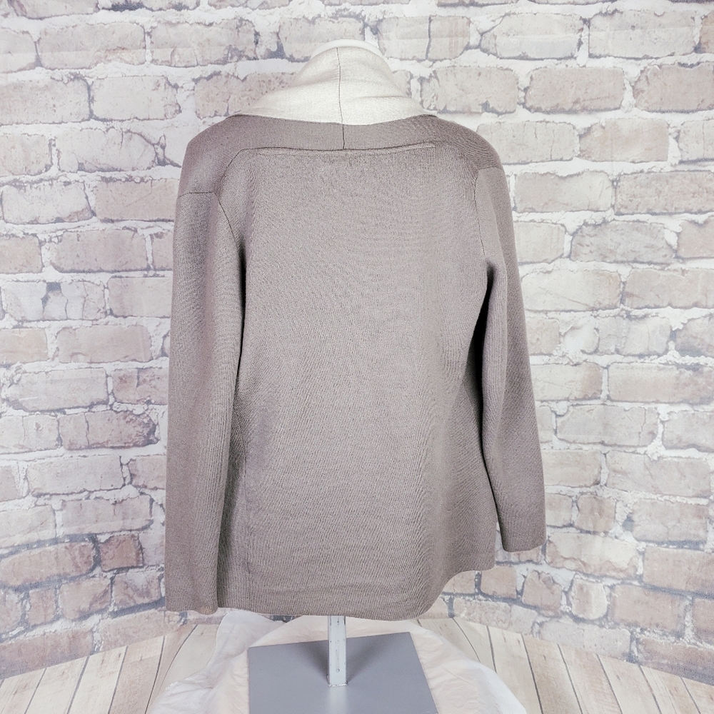 Babaton Fine Merino Wool Cardigan Shawl Collar Taupe Cream Patch Pockets XS - Picture 7 of 10